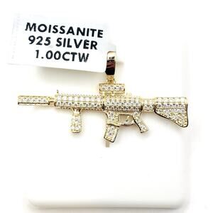 Men's AK47 Gun Pendant 1.50Ct Round Cut VVS1 Moissanite 14K Yellow Gold Plated